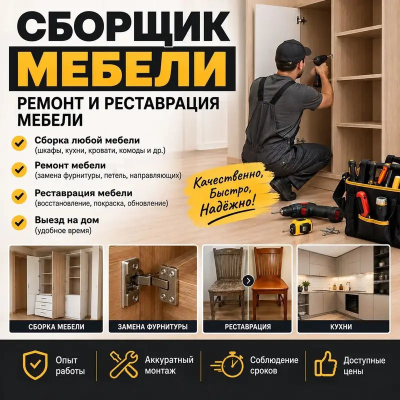 Сборщик мебели. Ремонт и реставрация мебели Услуги — фото 2