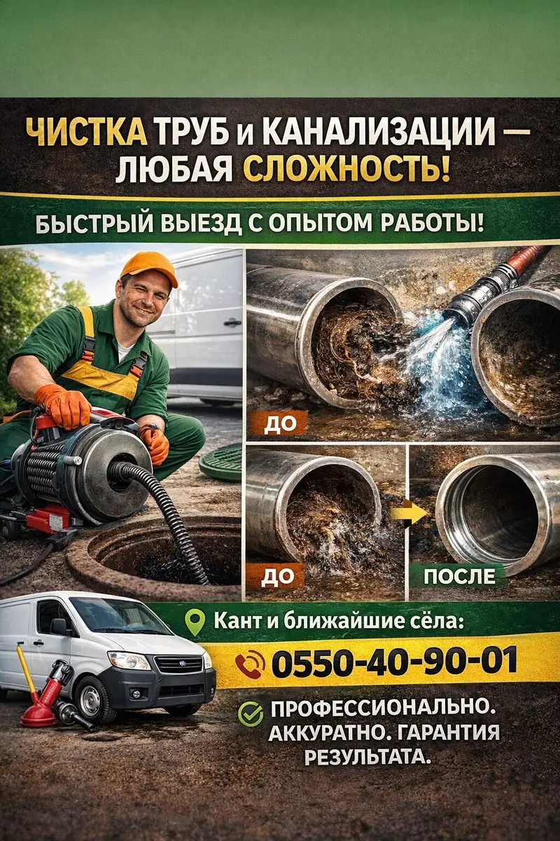 Город Кант чистка канализационных труб устранение засора выезд за — фото 5
