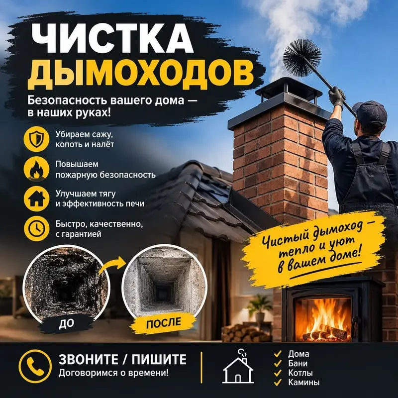 Трубочист Чистка дымохода .Чистка дымоходов. Мор тазалайбыз . Любой — фото 2