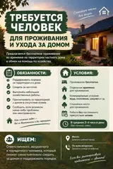 Человек для проживания и ухода за частным домом