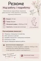 РЕЗЮМЕ — ПОИСК РАБОТЫ Возраст: 25 лет Город: Бишкек Желаемый график