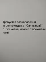 Разнорабочий в центр отдыха «Салкынсай»
