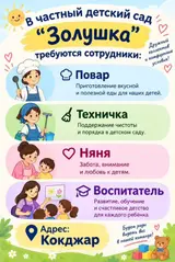 Частный детский сад «Золушка» приглашает сотрудников