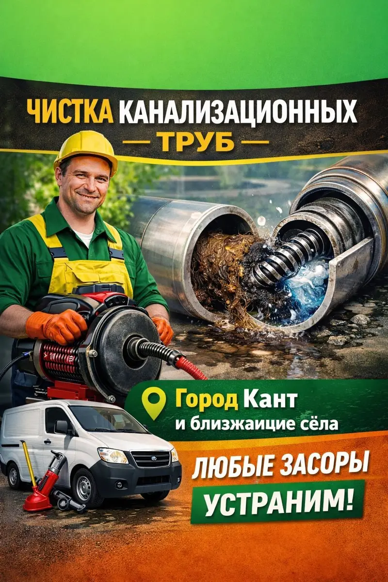 Город Кант чистка канализационных труб устранение засора выезд за — фото 3