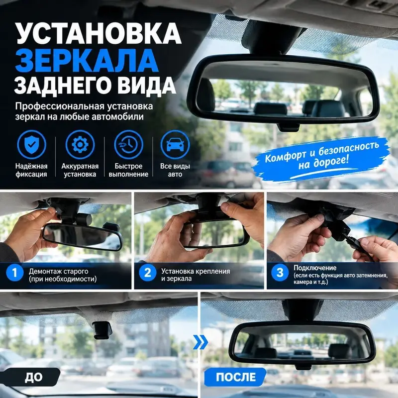 РЕМОНТ И УСТАНОВКА ЗЕРКАЛ ЗАДНЕГО ВИДА Выпало зеркало? Сломалось — фото 2