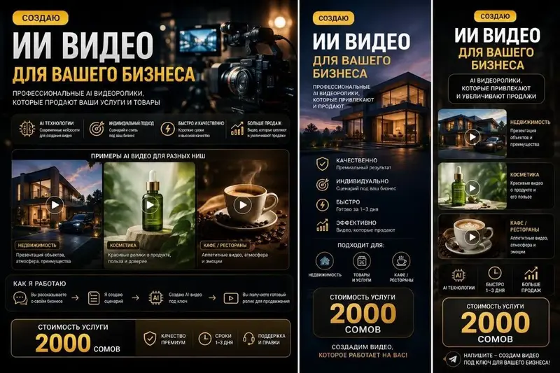 🎬 AI-ВИДЕОРЕКЛАМА С ОЗВУЧКОЙ ДЛЯ ВАШЕГО БИЗНЕСА — 2000 СОМ Хотите — фото 3