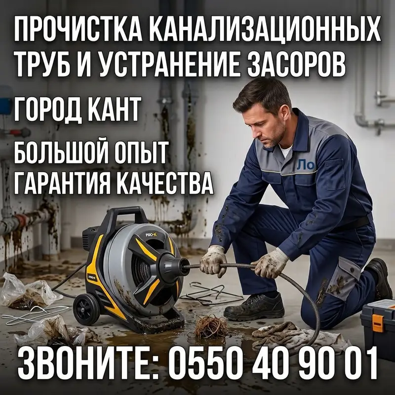 Город Кант чистка канализационных труб устранение засора выезд за — фото 2